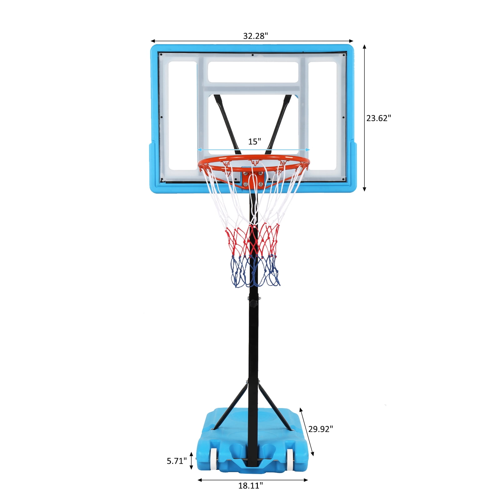 Tcbosik Pool Basketball Hoop, 45.2" - 53.1" Height Adjustable Swimming Pool Basketball System with 32"x 23" PVC Backboard & Basketball Net for Adults, Blue