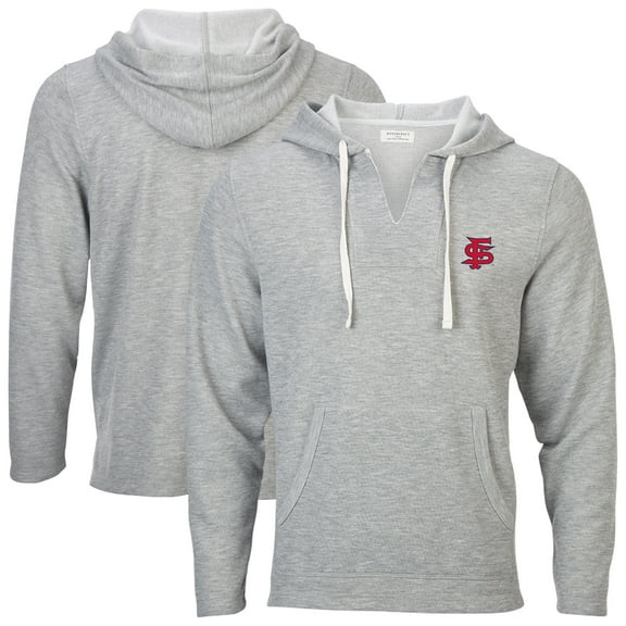 Women's Boxercraft Heather Gray Fresno State Bulldogs Baja Fleece V-Neck Pullover Hoodie