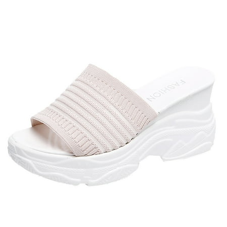 

Women Ladies Fashion Solid Wedges Mesh Slip On Sandals Causal Slipper Shoes