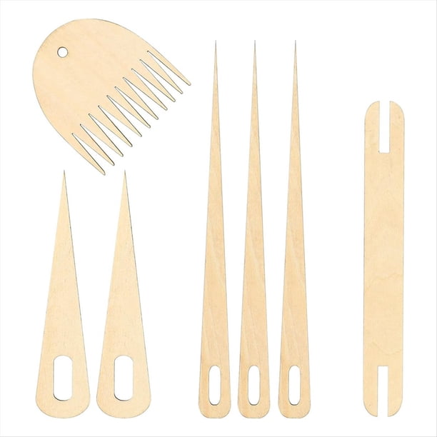 El Juego de 7 Palos de Telar Manual de Madera Incluye 5 Agujas de Ganchillo para Tejer en Madera, 1 Lanzadera de Madera y 1 Peine para Tejer de Madera.