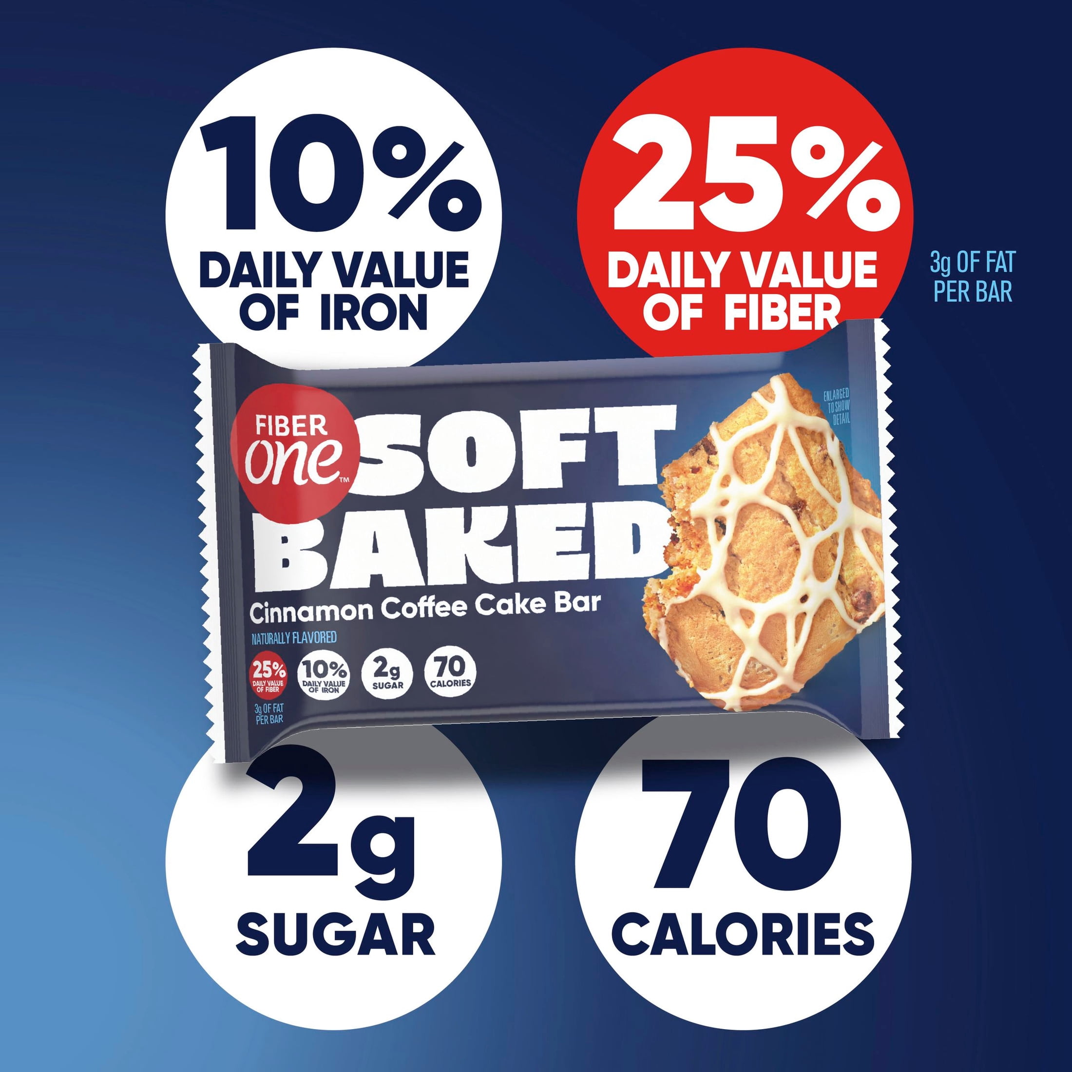 Fiber One Soft Baked Cinnamon Coffee Cake Bars, Fiber Snacks, Mega Pack, 18 Ct, 16 oz
