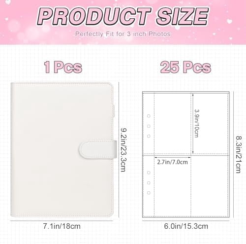 A5 Kpop Photocard Binder, 6 Ring Binder Album with 200 Card Slots, PU Leather Binder Cover with Magnetic Buckle Closure for Organizing Trading Cards - White