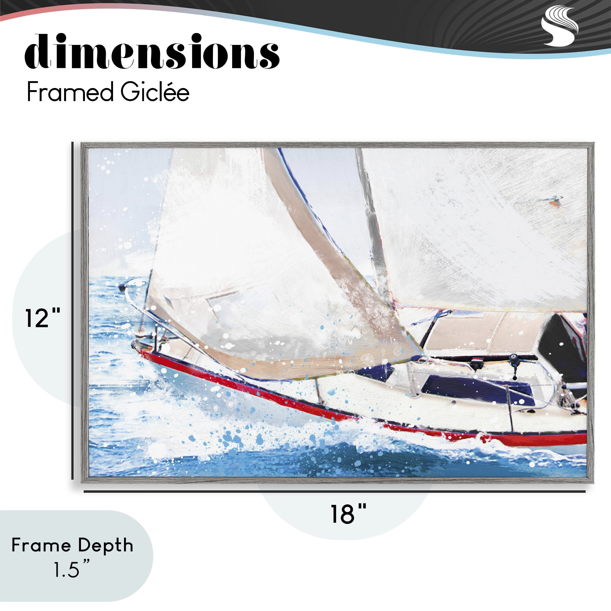 Stupell Industries Sailboat Racing Through Blue Waves Gray Framed Giclee Art, design by Porter Hastings