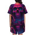 thumbnail image 6 of Fotbe Purple-Red Skull Print Pajama Set for Women 2 Piece Loungewear Short Sleeve Tops and Shorts Set Soft Sleepwear-X-Large, 6 of 7