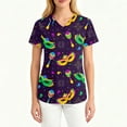 thumbnail image 3 of Mardi Gras Scrubs Top Women Hoilday Short Sleeve Funny Carnival Mask Graphic Scrubs Casual V Neck Scrub Shirts Nursing Workwear Medical Nurse Uniform with Pockets Dark Purple L, 3 of 4