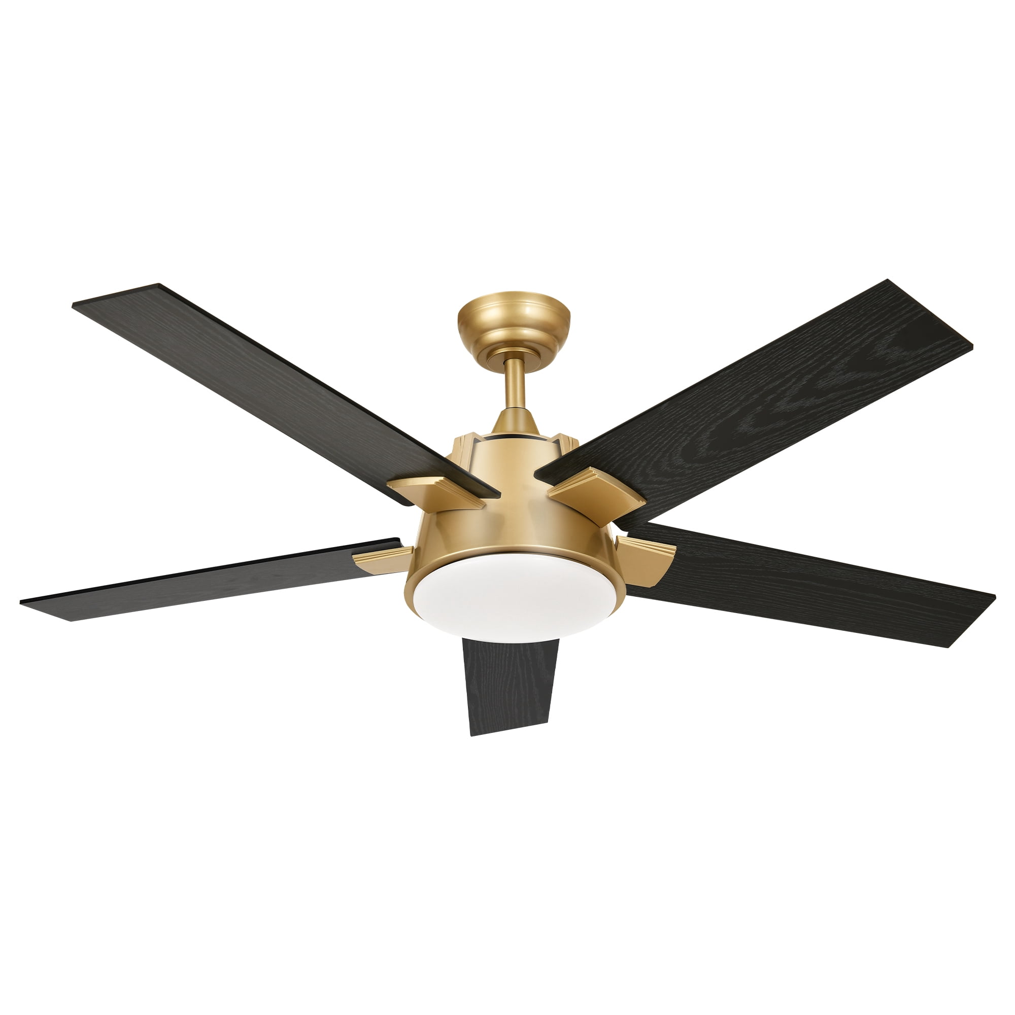 Craftian 52 Inch Modern Ceiling Fan with Light and Wall Switch Remote, Smart Ceiling Fan with 6-Speed 5 Blades - Black & Gold