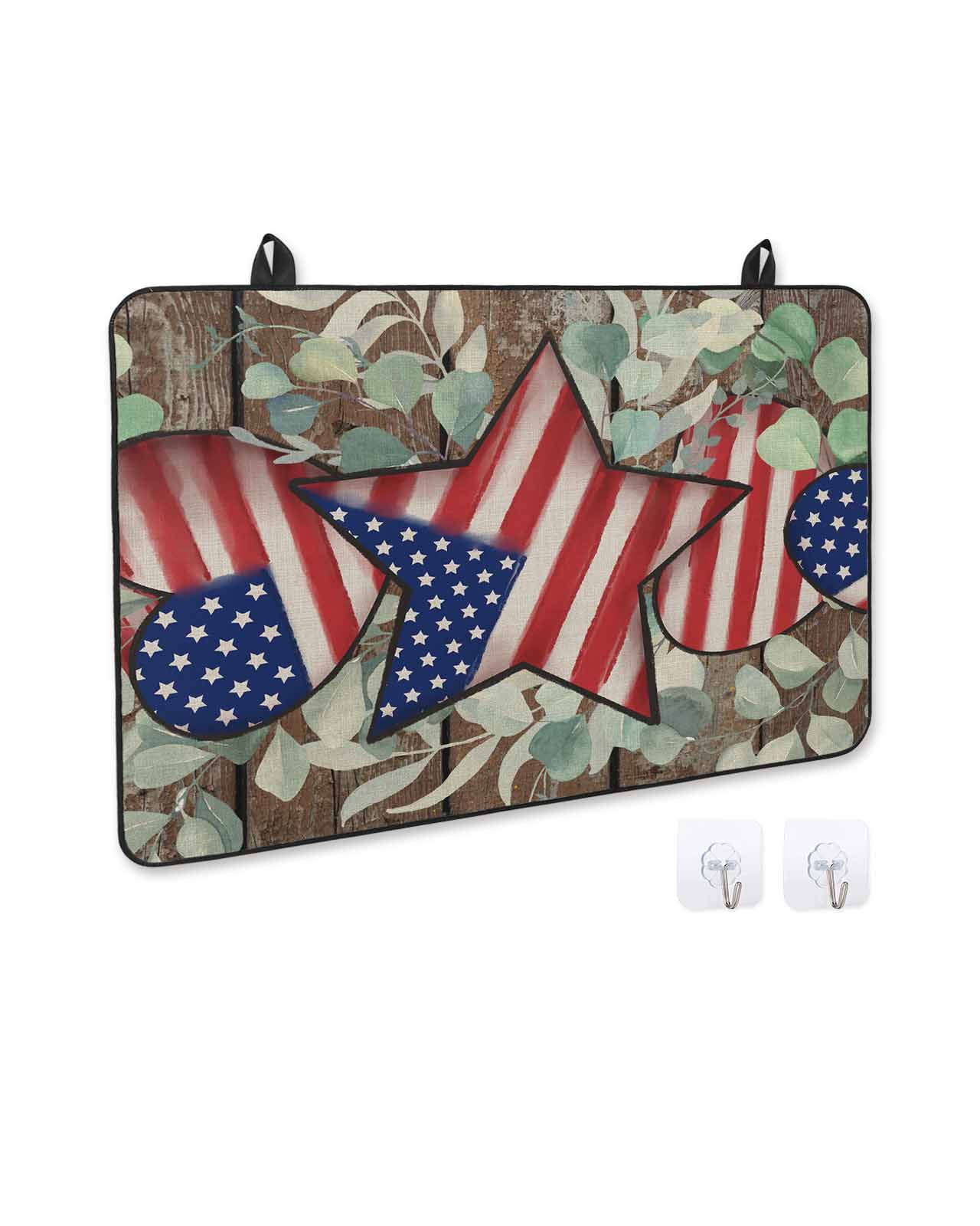 nqOlkjepod Large Induction Cooktop Protector Mat 24"x21", 4th of July Stove Top Covers for Electric Stove, Vintage Eucalyptus Leaf Stars Stripes Flag Stove Burner Cover Mats, Glass Top Stove Cover