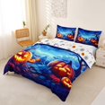 thumbnail image 2 of Homewish Magical Halloween Pumpkin Bedding,Bat Night Sky Print Duvet Cover Full,Deep Blue Orange,Halloween Reversible,3 Pieces,1 Duvet Cover and 2 Pillowcases, 2 of 6