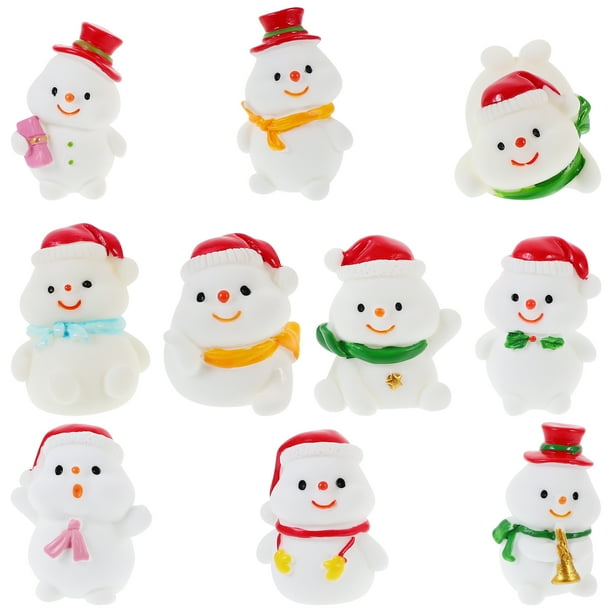 10 Uds figuras de muñecos de nieve en miniatura decoración navideña de resina estatua de muñeco de nieve en miniatura estilo mixto