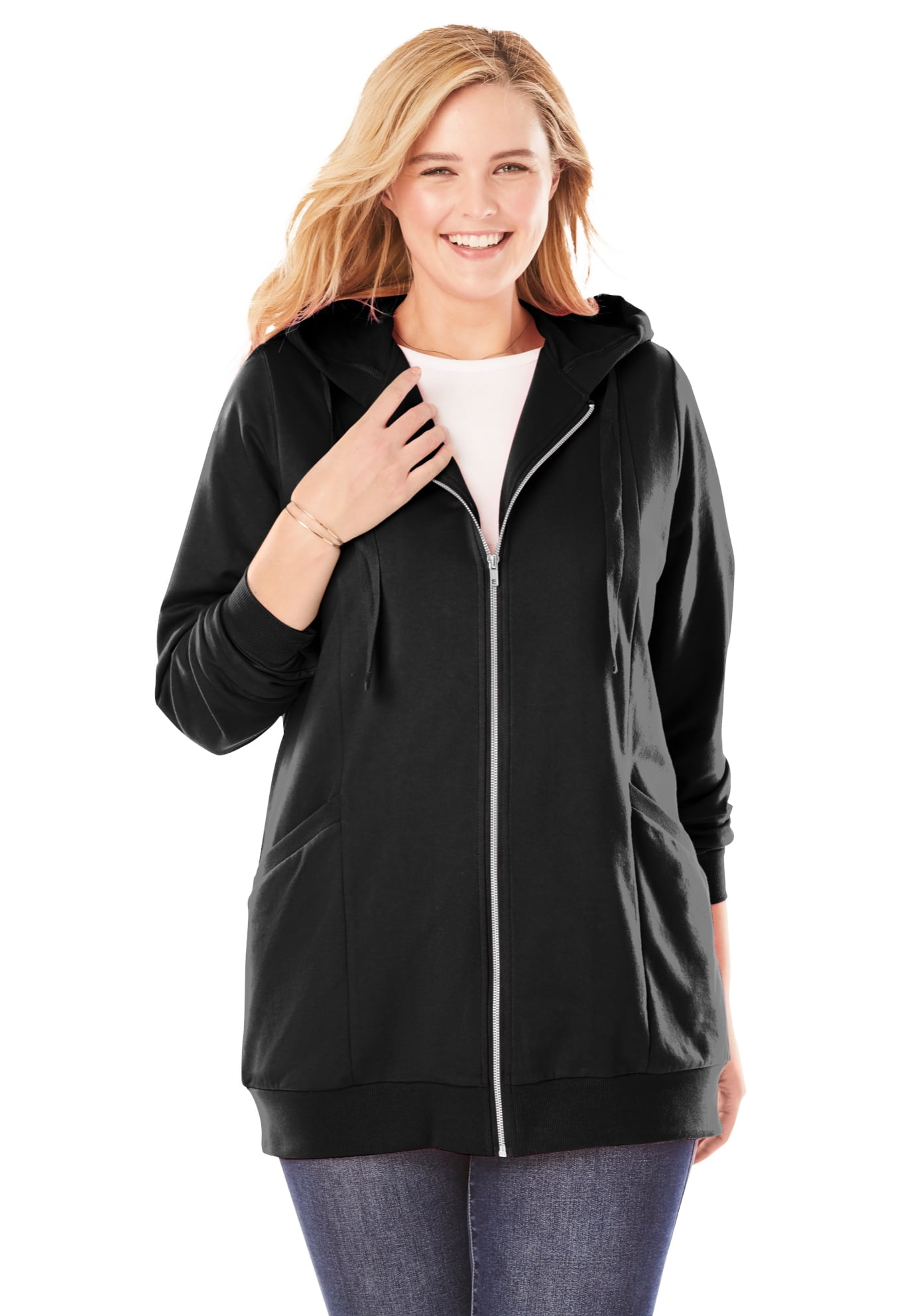 Woman Within - Woman Within Women's Plus Size Zip Front Tunic Hoodie ...