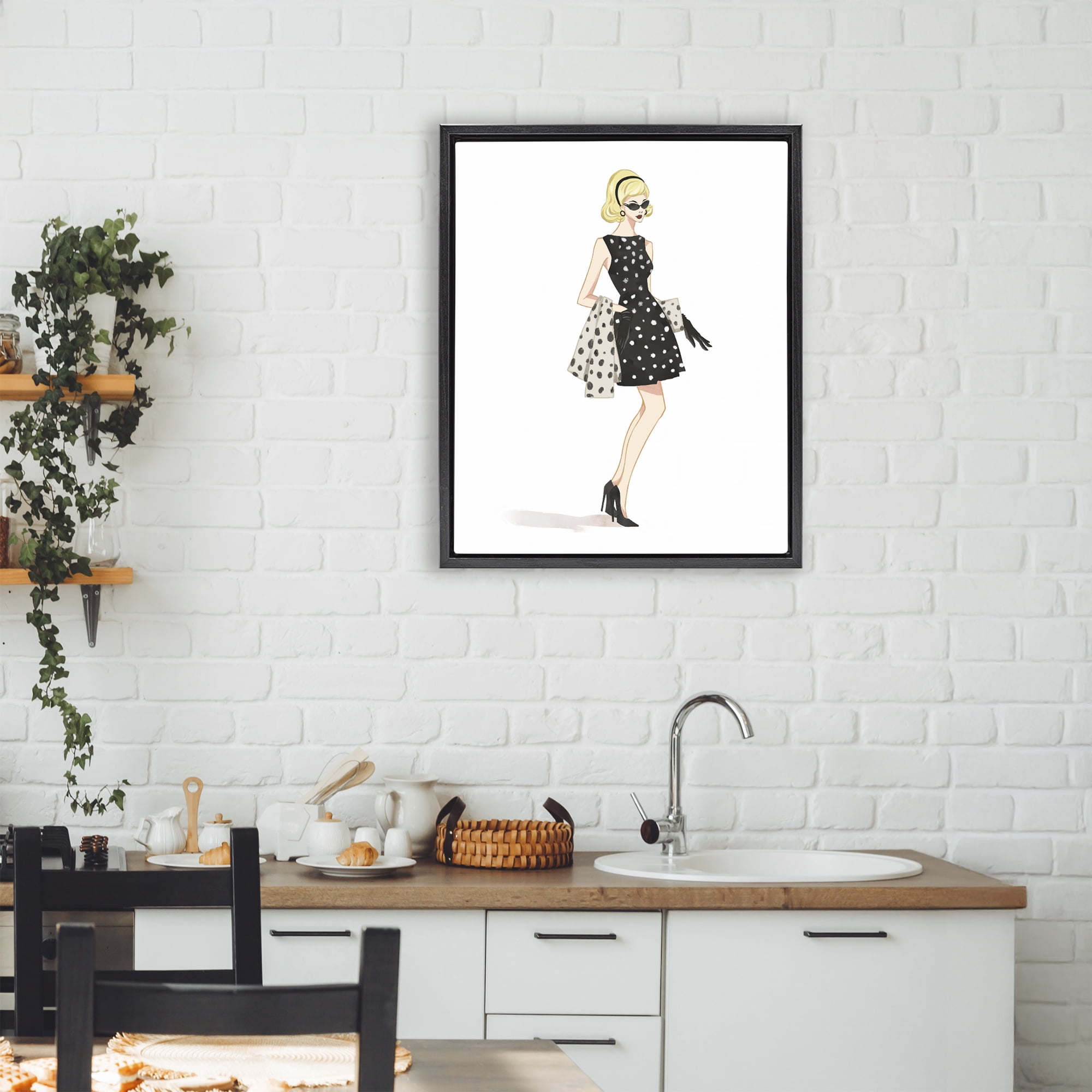 Stupell Industries Feminine Retro Fashion Black Framed Floater Canvas Wall Art, design by Ziwei Li
