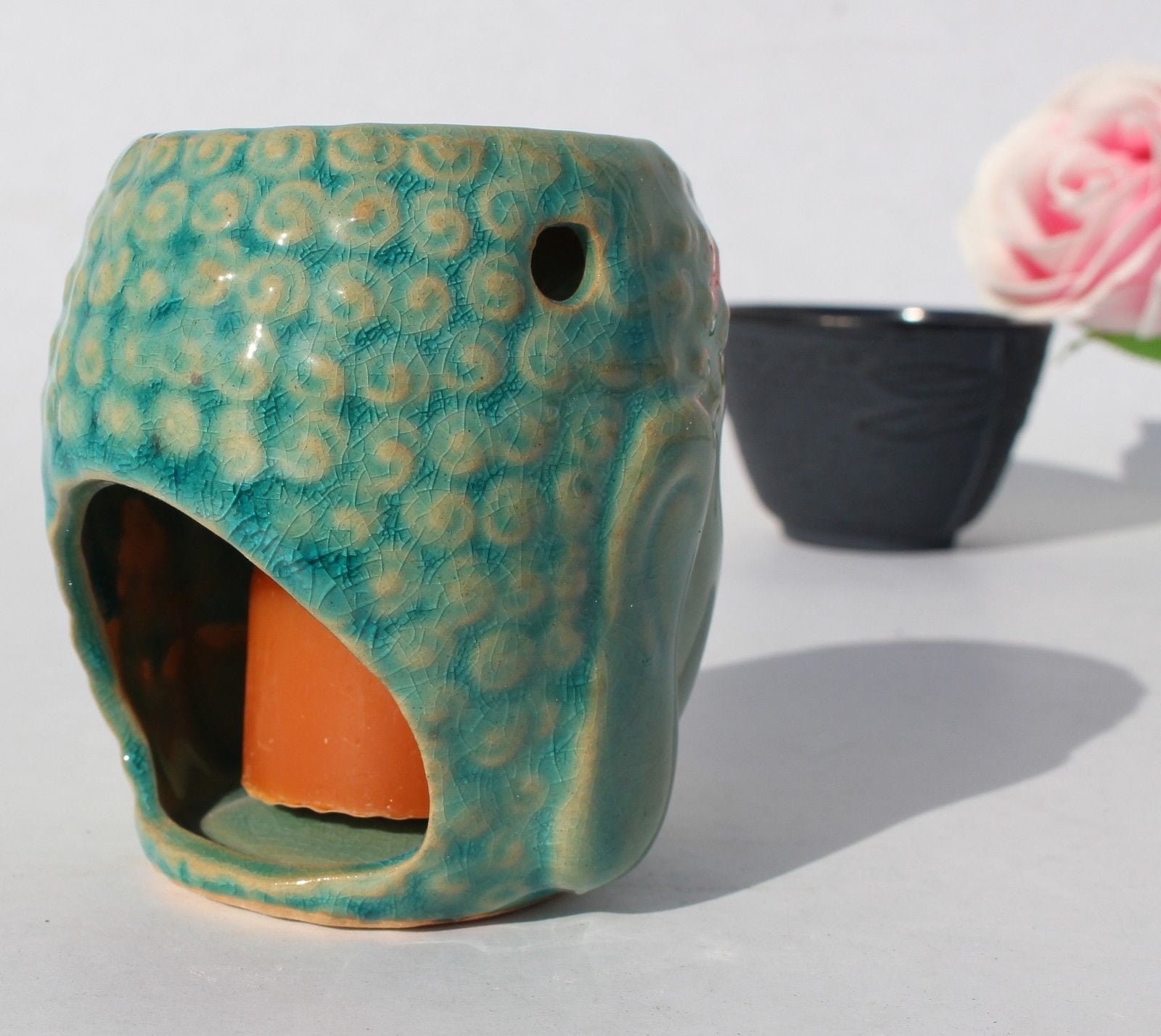 Set of 2 Green Nice Essential Oil Burner Diffuser Aroma Aromatherapy Air Freshener Buddha Shakyamuni Ceramic For Yoga SPA Meditation