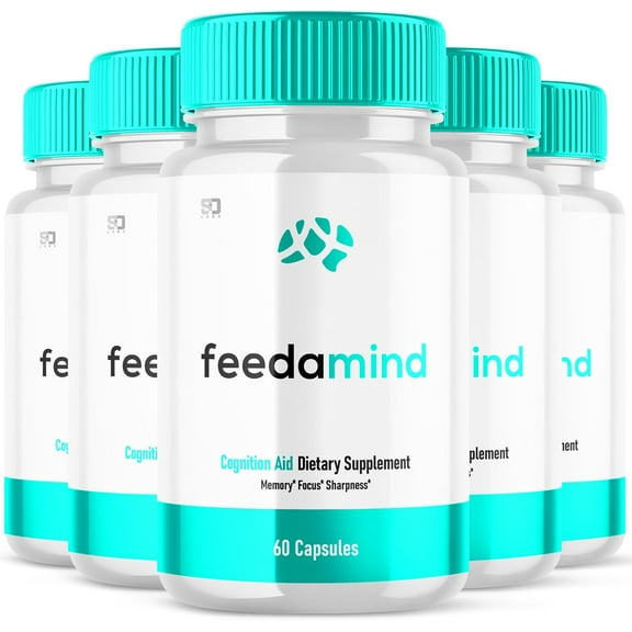 (5 Pack) Feedamind - Brain Boost Supplement - Dietary Supplement for Focus, Memory, Clarity, & Energy - Advanced Cognitive Support Formula for Maximum Strength - 300 Capsules