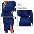 thumbnail image 4 of Women Waist Tightening Dress, Women Dress Bodycon Breathable Comfortable Lantern Sleeves Casual  For Work ANGGREK Azul S, 4 of 5
