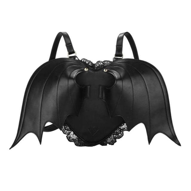 Sonducket de alas de murciélago negro Goth Punk Lace Wing Bolso de hombro de cuero Bolsas de mensajero y de hombro