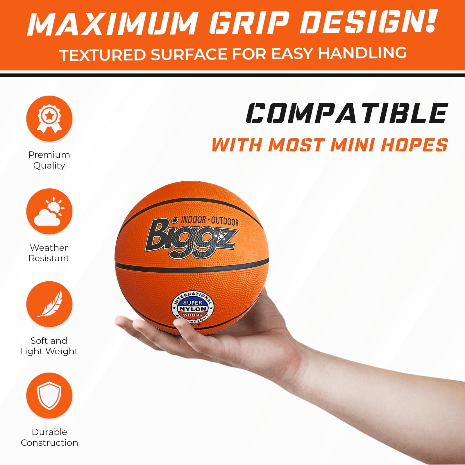 Biggz Mini Rubber Basketball 5in (6 Pack) with (1) Ball Hand Pump