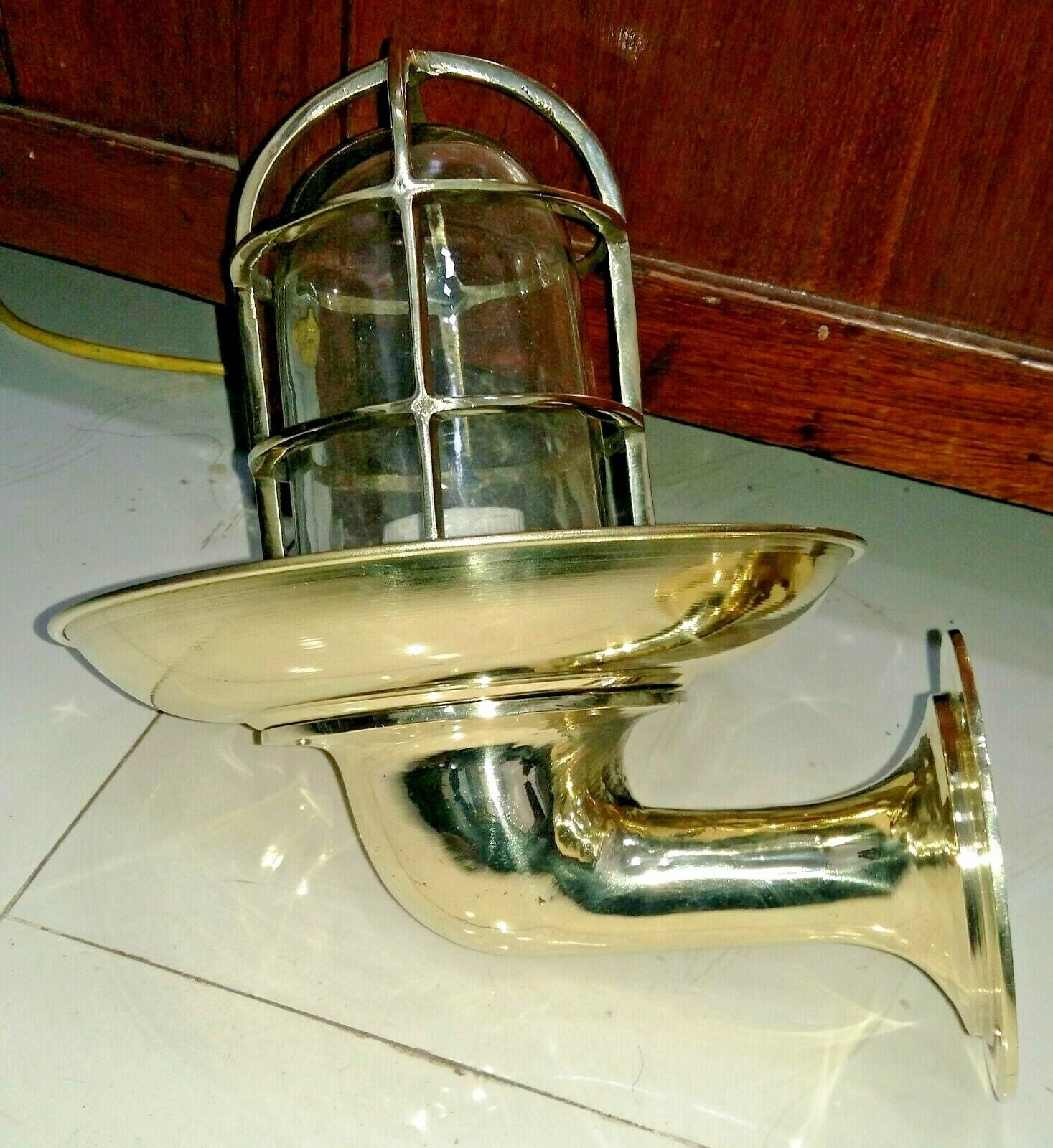 Vintage Brass Nautical Bulkhead Wall Sconce Light with Shade