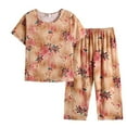 thumbnail image 2 of Aueoeo Womens Pajamas Set Floral Print Sleepwear Tops with Capri Pants Casual Summer 2 Piece Pjs Set Lounge Perfect for casual summer nights or relaxed Sets, 2 of 4