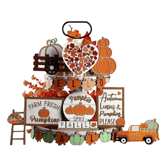 PLLFRLRT Thanksgiving Fall Tiered Tray Decor Fall Tabletop Decorations Wooden Sign Centerpieces for Indoor Home Decors