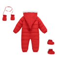 thumbnail image 2 of Baby Girls Boys Winter Hooded Snowsuits Romper Bodysuits Newborns Snow Clothes + Gloves + Shoes Set 0-24M, 2 of 5