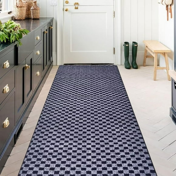 ANTPOP Tapis Coureur Tapis Extérieur Coureurs de Couloir Antidérapant Dos en Caoutchouc Tapis de Zone Intérieur Paillasson d'Entrée pour Vestibule Cuisine, 4'x8', Carreaux Gris