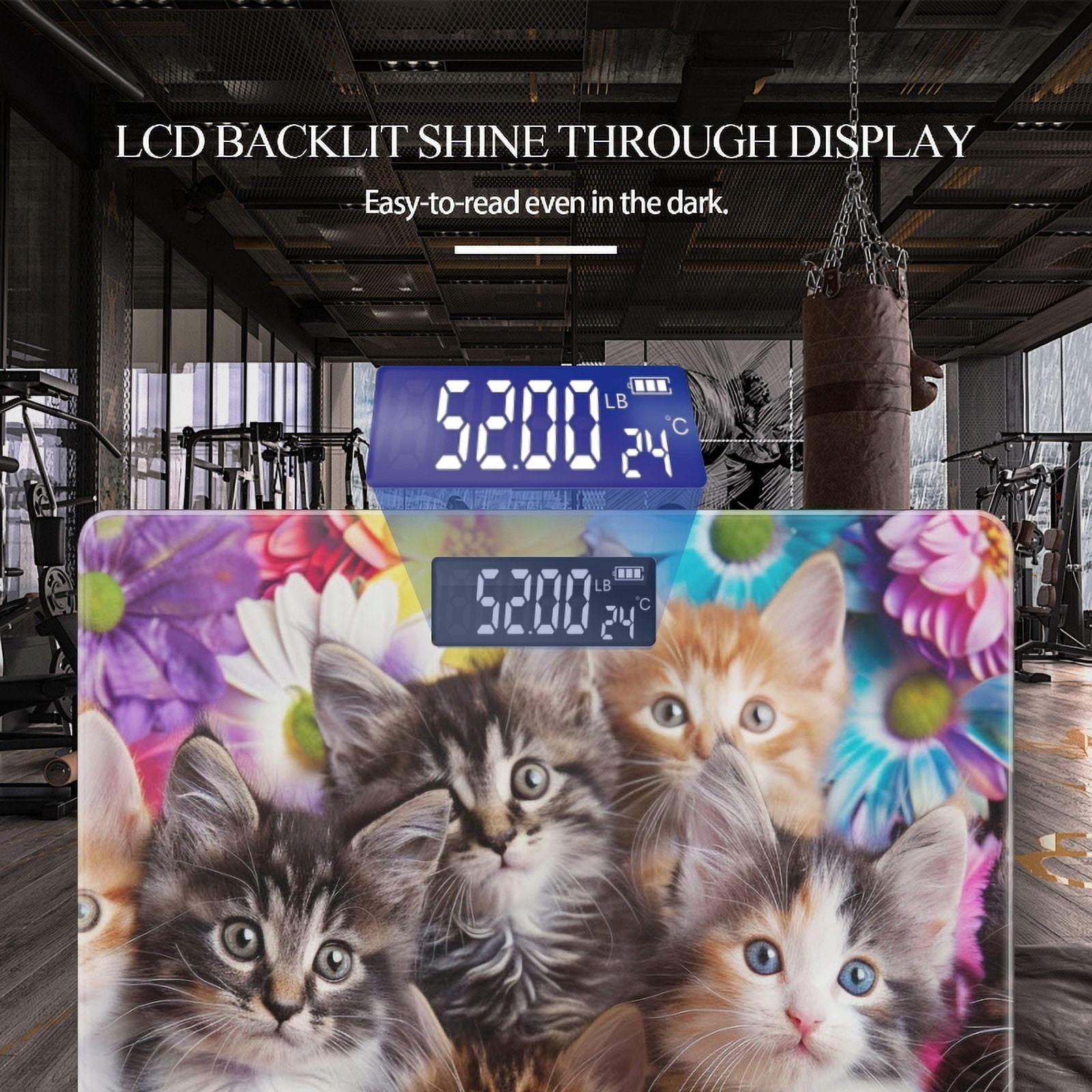 Bathroom Scale, Highly Accurate Digital Body Scale,Precisely Measures Weight up to 400 lbs-Adorable Kittens Surrounded By Colorful Flowers