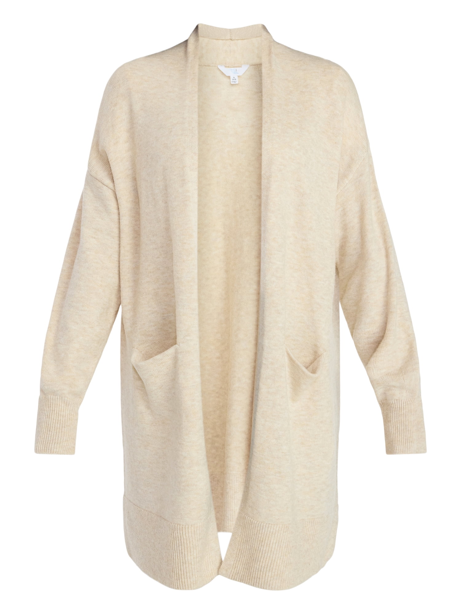 Time and Tru Women's Long Open Front Cardigan Sweater with Long Sleeves, Sizes XS-XXXL