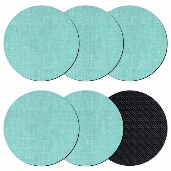 Turquoise Burlap Texture Coasters Set of 6, Farmhouse Vintage Aqua Absorbent Coasters for Drinks, Coaster for Bar Office Dining Coffee Table Accessories Decor, Non Slip Round Desk Coaster