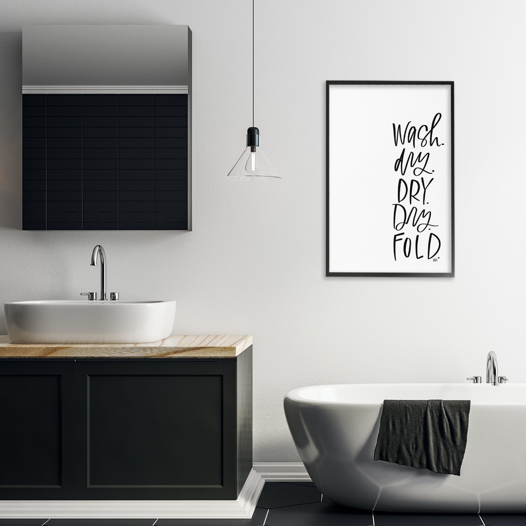 Stupell Industries Wash Dry Fold Phrase Typography Painting Black Framed Art Print Wall Art, 20 x 30