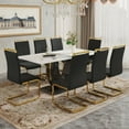 thumbnail image 3 of JUFU 71" Luxury White Marble Dining Table Set for 8, Modern Dining Table with 8 Black PU Leather Chairs and Gold Metal Legs, Elegant Dining Room Table Set for Kitchen and Dining Room, 3 of 10