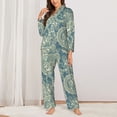 thumbnail image 2 of Pajama Sets for Women 2 Pcs, Paisley Green Button Down Long Sleeve Sleepwear Lounge PJ Sets, 2 of 6