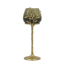 A&B Home Capri Leaf Glass Candle Holder - 6.5"W x 5.5"L x 15.5"H - Green/Gold