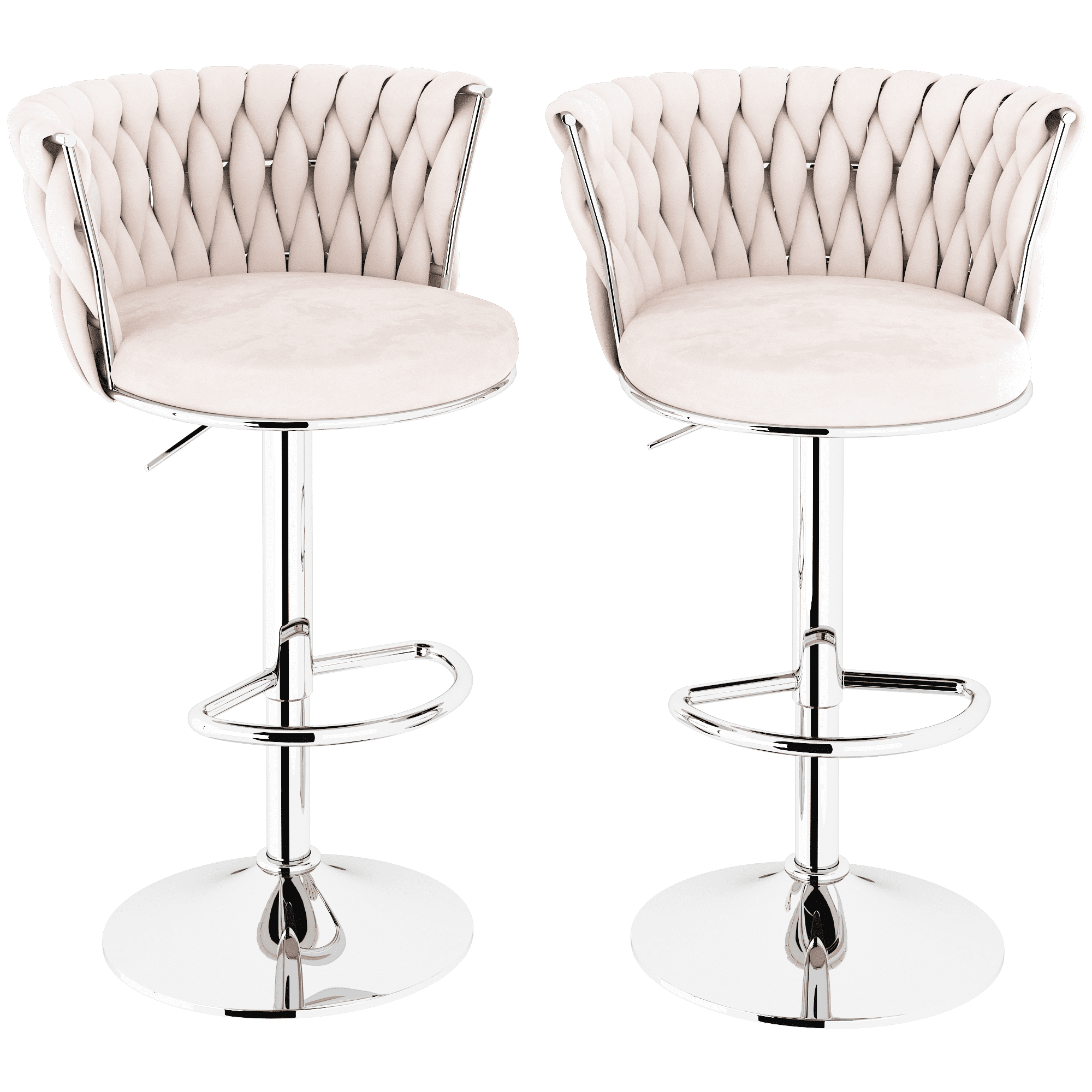 AWQM Swivel Bar Stools Set of 4, Velvet Upholstered Kitchen Island Chairs, Bar Chairs Adjustable Counter Stool, Counter Height Barstools Bar Chairs,Pub Stools with Back & Footrest, Beige
