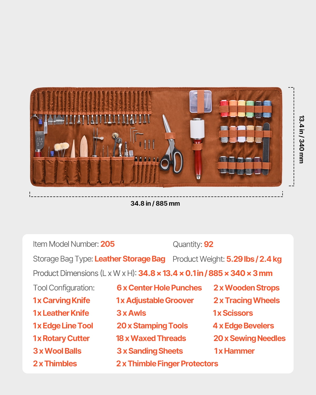 VEVOR Leather Working Tools Kit, 92 PCS Leather Craft Tools with Portable Leather Storage Bag, Engraving Punching Sewing Stamping Sanding Tools, Ideal for Beginners DIY Enthusiasts and Professionals