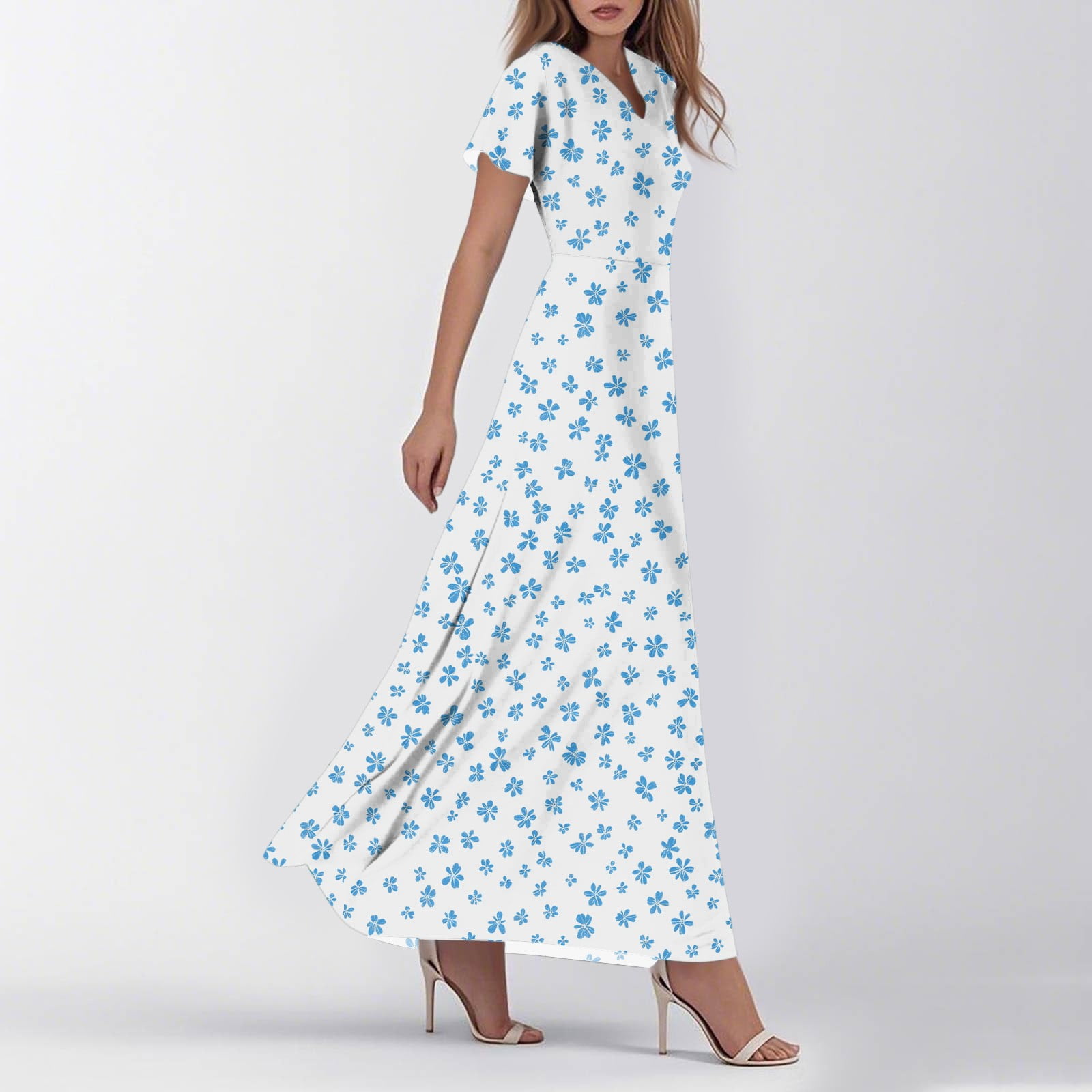 blue mini dress forever 21 European Summer Maxi Slit Dress-Baby Blue main image 1