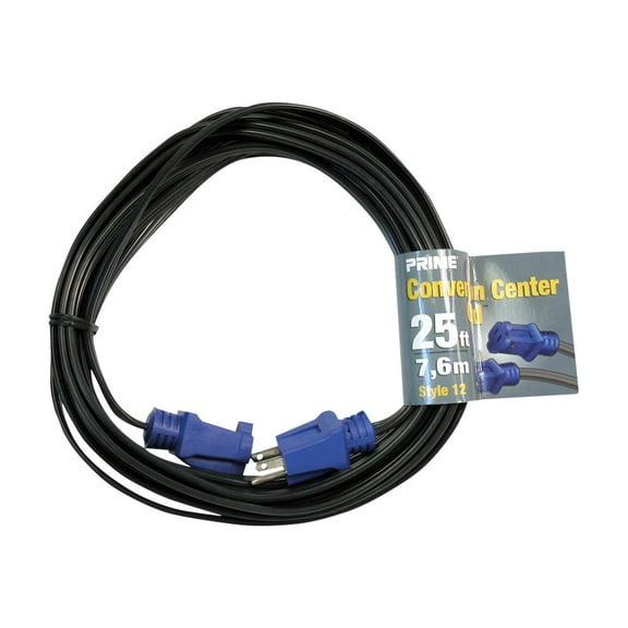 Prime EC102825 12 SPT-3 Black Convention Center Cord with NEMA 5-15P and R, Blue, 25-Feet
