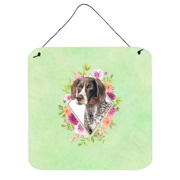 Carolines Treasures CK4317DS66 German Shorthaired Pointer Green Flowers Wall or Door Hanging Prints 6x6 multicolor