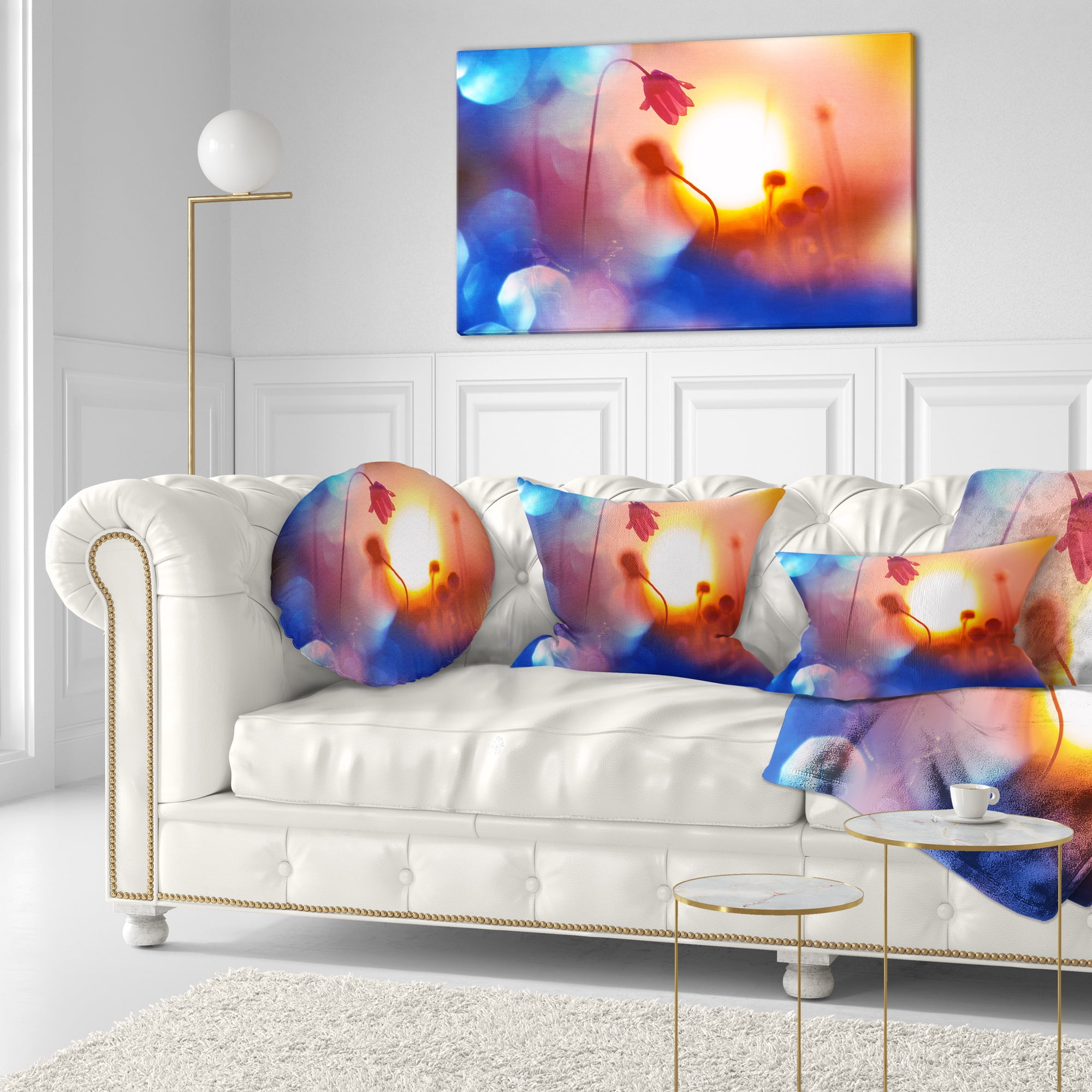 Designart Beautiful Blurred Flowers At Sunset - Floral Throw Pillow - 12x20
