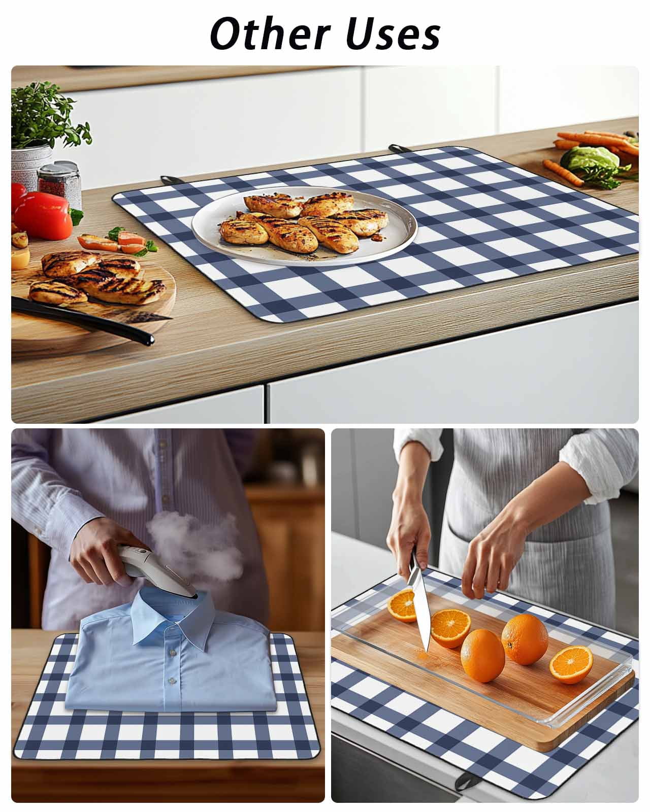 Stove Top Covers for Electric Stove, Navy Blue Plaid Check, Glass Stovetop Cover Protector, Geometrical Abstract Lattice Induction Cooktop Protector Oven Mat for Kitchen Countertop 24"x21"