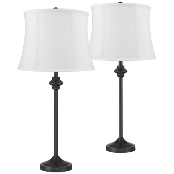 360 Lighting Lynn Modern Industrial Buffet Table Lamps 26" Tall Set of 2 Dark Bronze Metal White Fabric Drum Shade for Bedroom Living Room Bedside