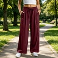 thumbnail image 2 of Njagoc3 Palazzo Pants for Women Casual Drawstring High Waisted Lounge Pants Fitted Wide Leg Trousers with Pockets, 2 of 6