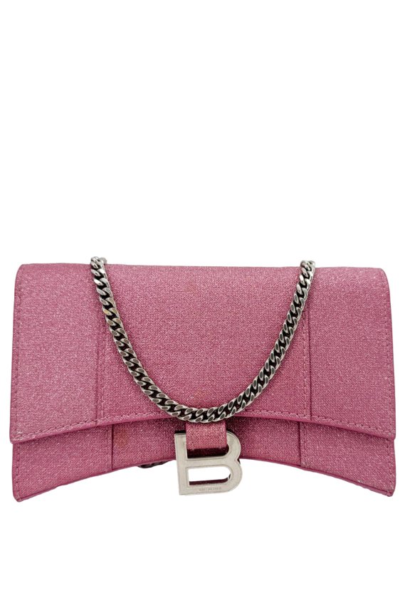 Pre-Owned Balenciaga Hourglass Leather Wallet On Chain Shoulder Bag Pink