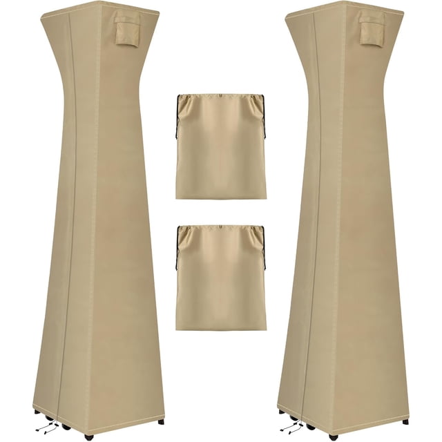 Housses Imperméables pour Chauffage de Patio Extérieur avec Fermeture Éclair et Sac de Rangement, Housse de Chauffage Robuste au Propane Antipoussière, Résistante aux UV et Coupe-Vent pour Chauffage sur Pied, 2 Paquets-90hx23lx23w Pouces Camel