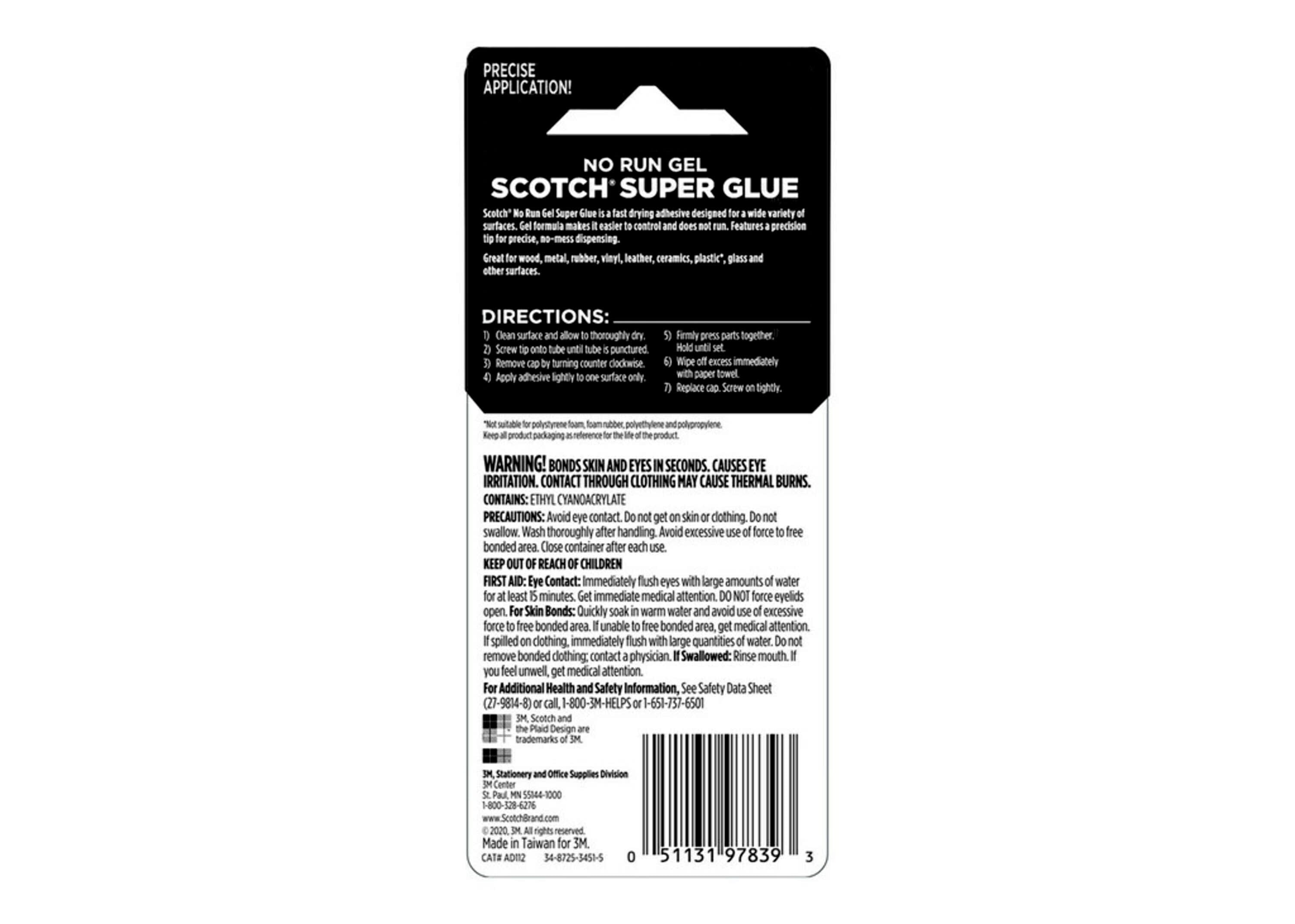 3M Scotch Single Use Super Glue Gel, .5g, 4/Pkg. 