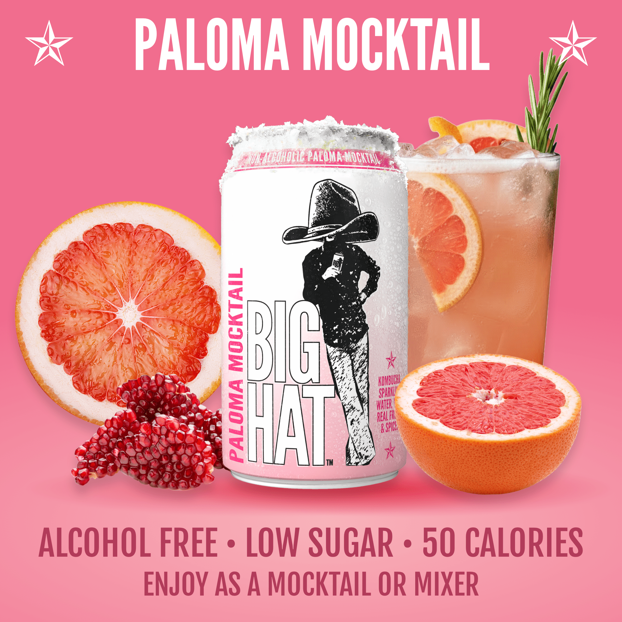 BIG HAT Paloma Mocktail, Non-Alcoholic 4 Pack, 12 fl oz Cans