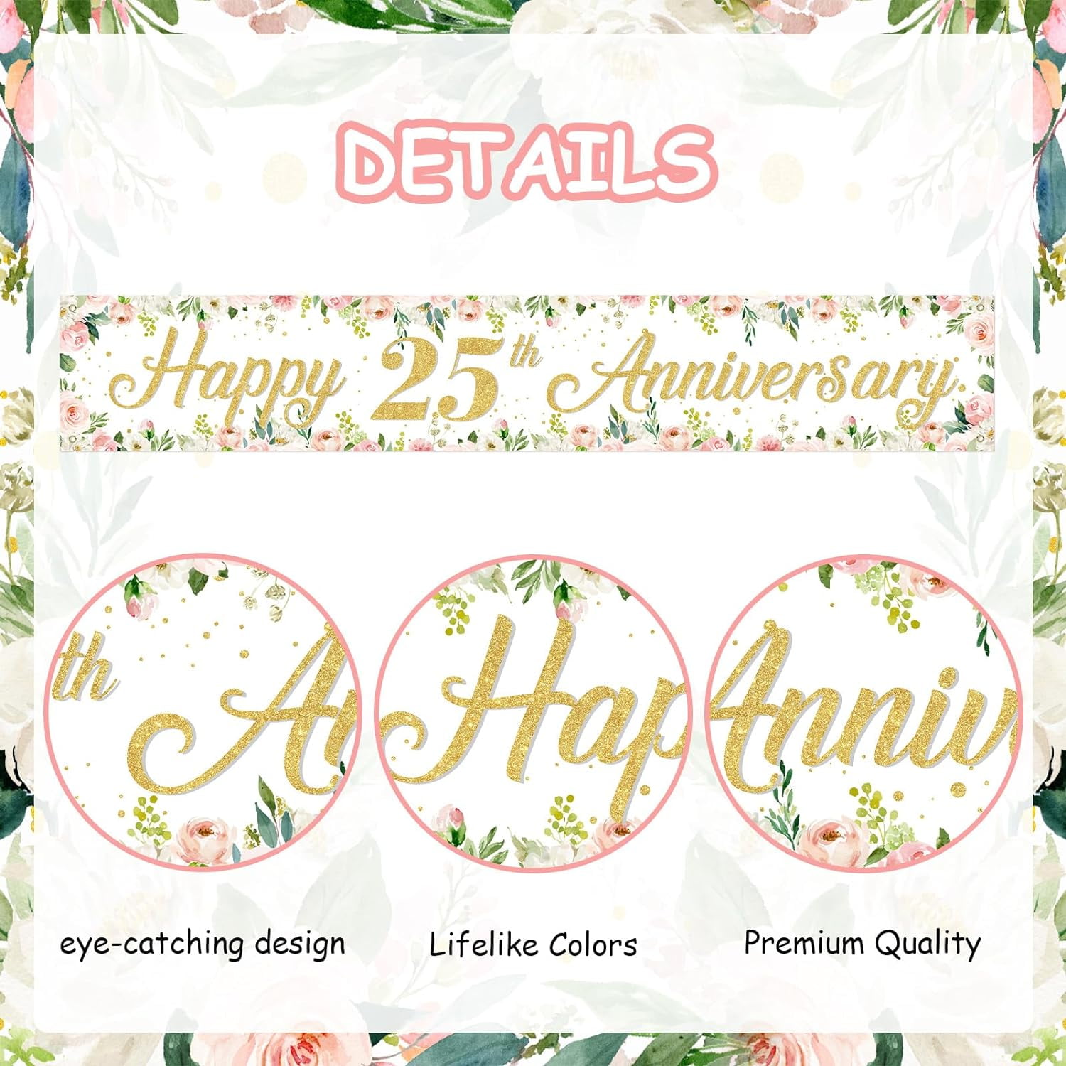 25th Anniversary Banner Decoration Floral 25th Anniversary Yard