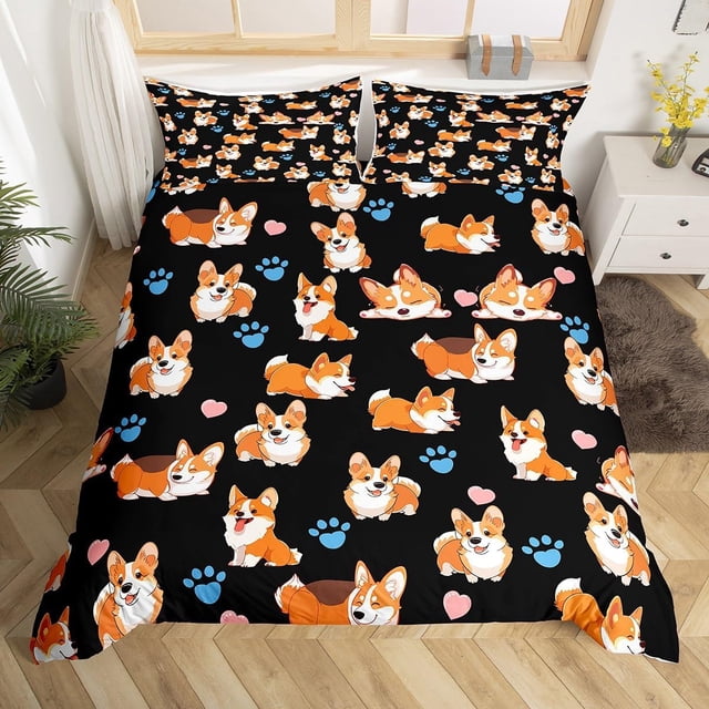 Funda nórdica Cute Dog Pattern juego de cama para niños Niños Niñas Cartoon Corgi