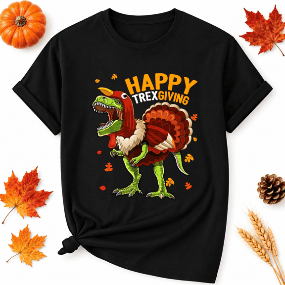 KeHetSoft Thanksgiving Turkey Dinosaur Mashup Cotton Graphic Unisex T-Shirt