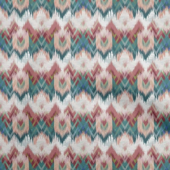 oneOone Georgette Viscose Teal Green Fabric Flame Stitch Sewing Material Print Fabric By The Yard 42 Inch Wide