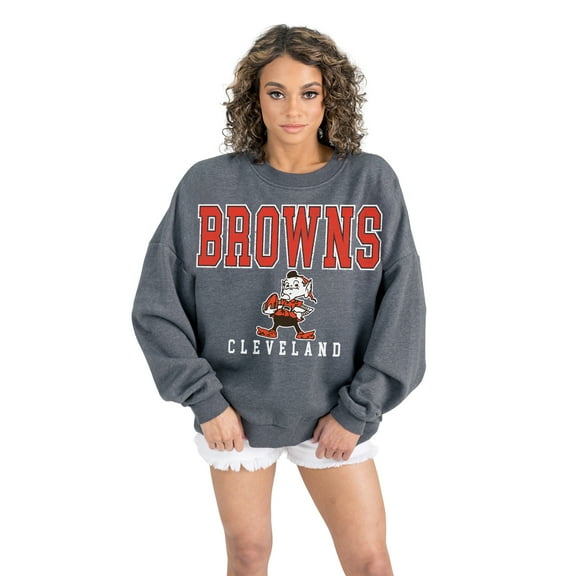 Women's Gameday Couture  Charcoal Cleveland Browns Bring Your Energy Oversized Premium Fleece Pullover Sweatshirt
